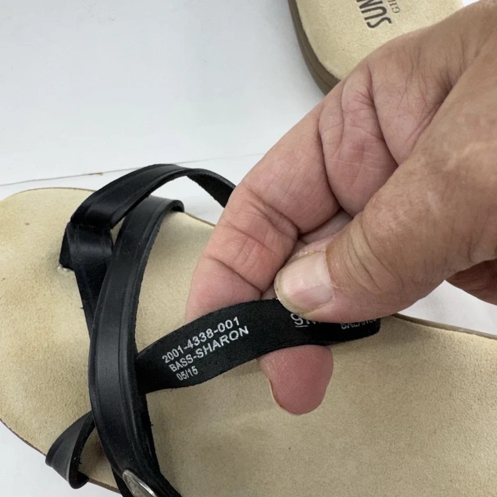 Bass Sunjuns Womens Black Leather Slip On Thong Sandals 9M